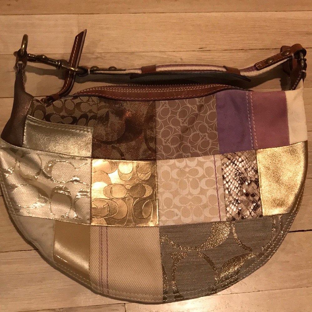 Medium sized Coach patchwork purse, leather strap